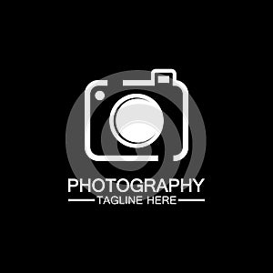 photography camera logo icon vector design template isolated on black background