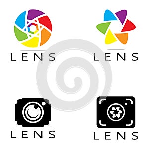 photography camera logo icon vector design template isolated on black background