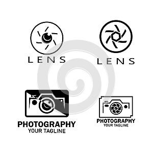 photography camera logo icon vector design template isolated on black background