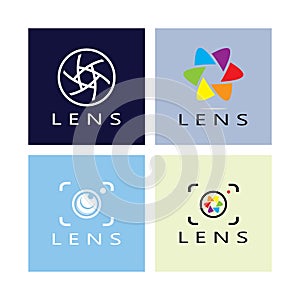 photography camera logo icon vector design template isolated on black background