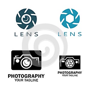 photography camera logo icon vector design template isolated on black background