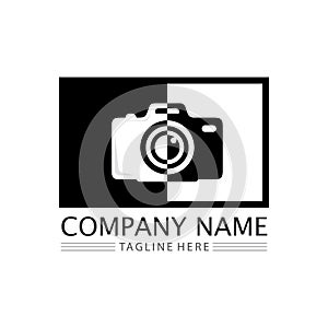 photography camera logo icon vector design template isolated on black background