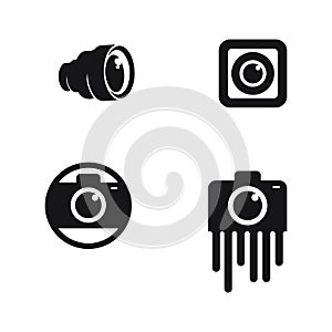 photography camera logo icon vector design template isolated on black background