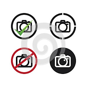 photography camera logo icon vector design template isolated on black background