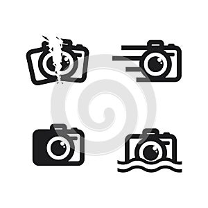 photography camera logo icon vector design template isolated on black background