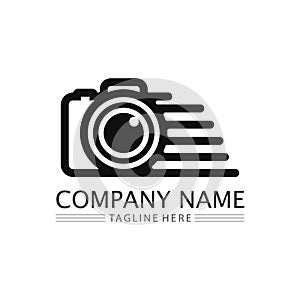 photography camera logo icon vector design template isolated on black background