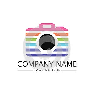 photography camera logo icon vector design template isolated on black background