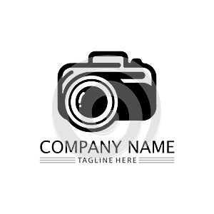 photography camera logo icon vector design template isolated on black background