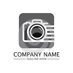 photography camera logo icon vector design template isolated on black background