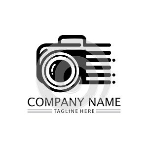 photography camera logo icon vector design template isolated on black background