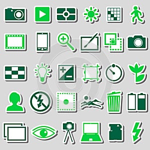 Photography and camera theme color simple icons stickers set eps10