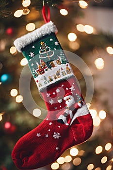 Photography of a Christmas sockings with xmas ornaments in the background, nataline wallpaper