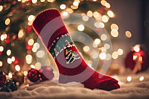 Photography of a Christmas sockings with xmas ornaments in the background, nataline wallpaper