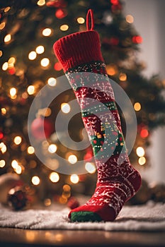 Photography of a Christmas sockings with xmas ornaments in the background, nataline wallpaper