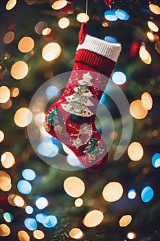 Photography of a Christmas sockings with xmas ornaments in the background, nataline wallpaper