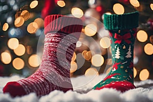 Photography of a Christmas sockings with xmas ornaments in the background, nataline wallpaper