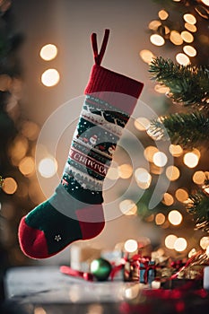 Photography of a Christmas sockings with xmas ornaments in the background, nataline wallpaper