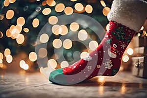 Photography of a Christmas sockings with xmas ornaments in the background, nataline wallpaper