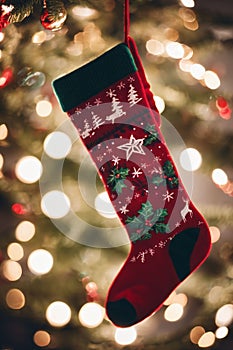 Photography of a Christmas sockings with xmas ornaments in the background, nataline wallpaper