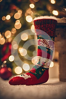 Photography of a Christmas sockings with xmas ornaments in the background, nataline wallpaper