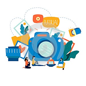 Photography classes, photography courses, tutorials, education concept, workshops flat vector illustration
