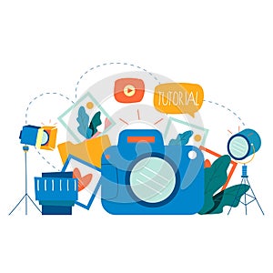 Photography classes, photography courses, tutorials, education concept, workshops flat vector illustration design
