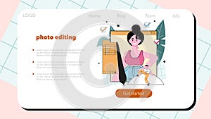 Photography course web banner or landing page. Photographer