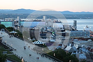 View of the downtown of Quebec city. Old Quebec in Canada. Summe Night scene in Old Quebec in the summer.