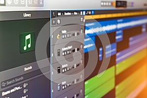 Edit podcast waves sound in audio program library photo