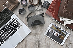 Photography equipment on a desktop
