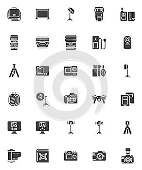 Photography equipment vector icons set