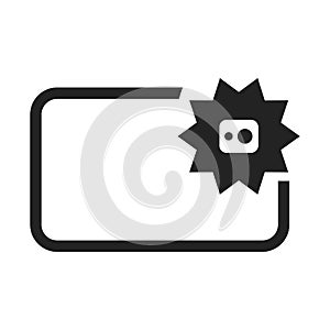 Photography horizontal position smartphone with camera flash linear monochrome icon vector