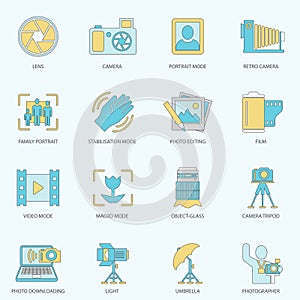 Photography icons flat line