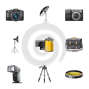 Photography icons set, cartoon style