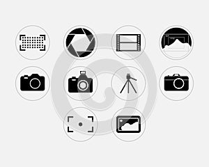 Photography icons set - digital camera illustrations - photo picture sign and symbols in a trendy coral color. Thin line vector