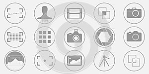 Photography icons set - digital camera illustrations - photo & picture sign and symbols. Vector eps 10