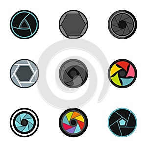 Photography icons set, flat style