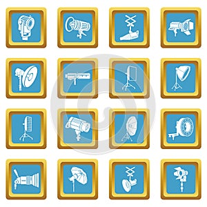 Photography icons set sapphirine square vector