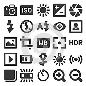 Photography Icons Set on White Background. Vector
