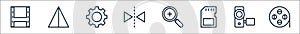 Photography line icons. linear set. quality vector line set such as film reel, video camera, sim, add, horizontal flip, settings,
