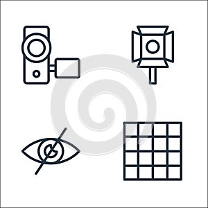 Photography line icons. linear set. quality vector line set such as grid, invisible, light