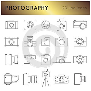 Photography line icons set