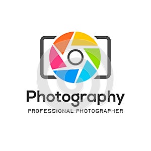 Photography logo template modern vector creative symbol. Shutter lens camera icon design element