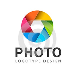 Photography logo template modern vector creative symbol. Shutter lens camera icon design element