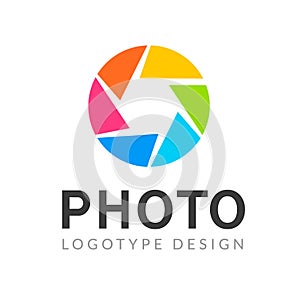 Photography logo template modern vector creative symbol. Shutter lens camera icon design element