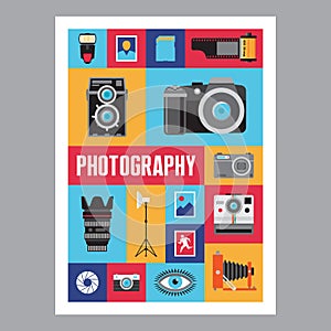 Photography - mosais flat design poster. Vector icons set. photo