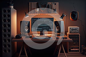 photography, music studio setup, music workstation in home. Generative ai