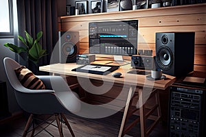 photography, music studio setup, music workstation in home. Generative ai