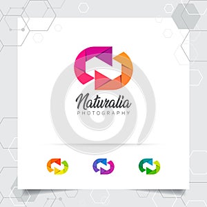 Photography and photo logo design with concept of colorful camera lens icon vector for photographer, studio photo, and wedding