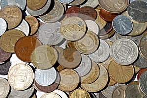 Photography of random old world coins texture